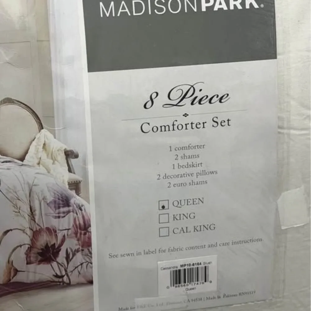 8 Pieces QUEEN Comforter Set Madison Park Pink White Floral NEW